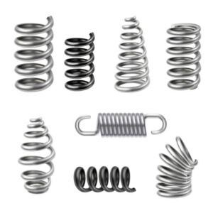 Realistic metal springs and machine absorbers set isolated vector illustration